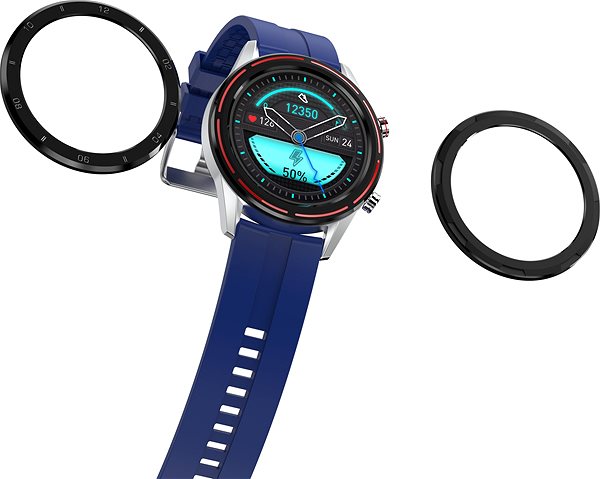 Smartwatch WowME Roundswitch silber/blau Seitlicher Anblick