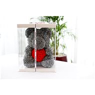 Rose Bear Šedý medvídek z růží s červeným srdcem 38 cm - Medvídek z růží
