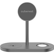 PowerCube CubeNest S310 PRO bezdrátová magnetická nabíječka 3v1 s podporou uchycení MagSafe - šedá - Nabíjecí stojánek