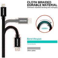 Swissten textilní datový kabel USB-C 2m černý - Datový kabel