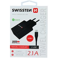 Swissten síťový adaptér SMART IC 2.1A + kabel USB-C 1.2m černý - Nabíječka do sítě