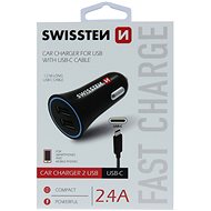 Swissten adaptér 2.4A + kabel USB-C 1.2m - Nabíječka do auta