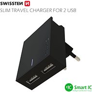 Swissten síťová nabíječka USB-C SMART IC 2xUSB 3A černá - Nabíječka do sítě