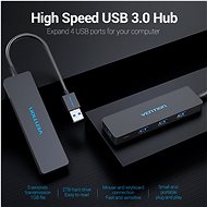 Vention USB HUB 3.0 4-ports 0.15m Black - USB Hub