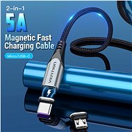 Vention 2-in-1 USB 2.0 to Micro + USB-C Male Magnetic Cable 5A 0.5m Gray Aluminum Alloy Type - Datový kabel