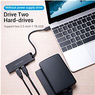 Vention Type-C to 4-Port USB 3.0 Hub with Power Supply Black 1M ABS Type - USB Hub