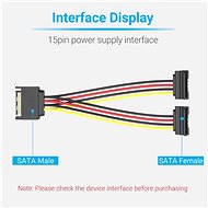 Vention SATA 15P (M) to 2x 15P SATA 90° (F) Power Splitter Cable 0.15m Black - Napájecí kabel