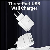 Vention Smart 3-Port USB Wall Charger 17W (3x 2.4A) White - Nabíječka do sítě