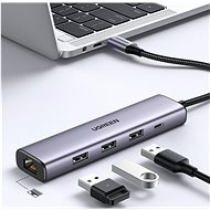 UGREEN USB 3.0 to 3×USB3.0 +RJ45 (1000M) Ethernet Adapter Type-C Power Supply - USB Hub