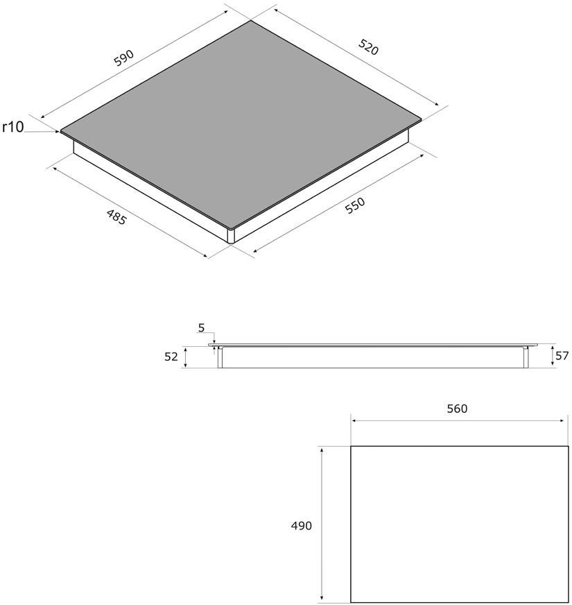 Cooktop AIRFORCE Integra 60 B2 Octa Technical draft