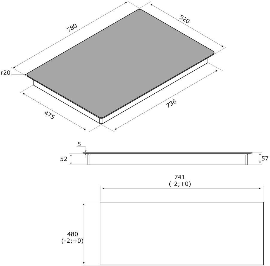 Cooktop AIRFORCE Integra 78 B2 Octa Technical draft
