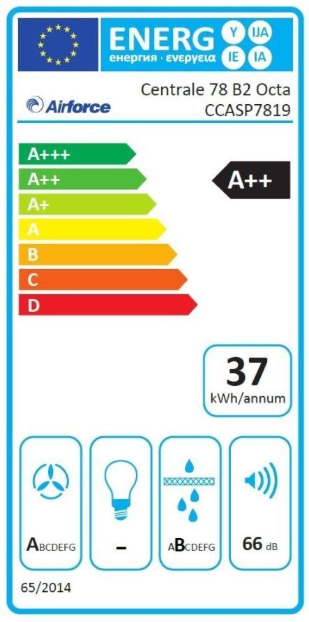 Cooktop AIRFORCE Centrale 78 B2 Octa Energy label