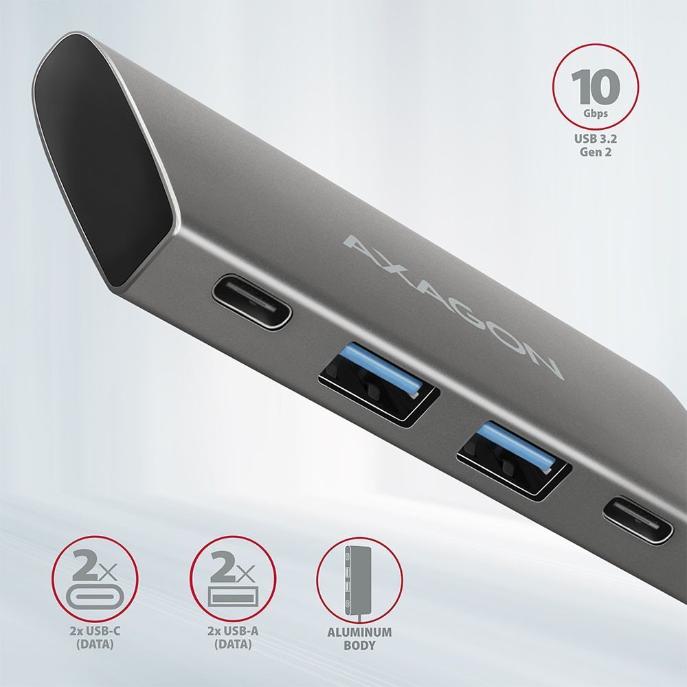 USB Hub AXAGON HMC-4G2 4-in-1 Hub, USB-C 10Gbps, 2x USB-A, 2x USB-C, USB-C cable 13 cm Features/technology