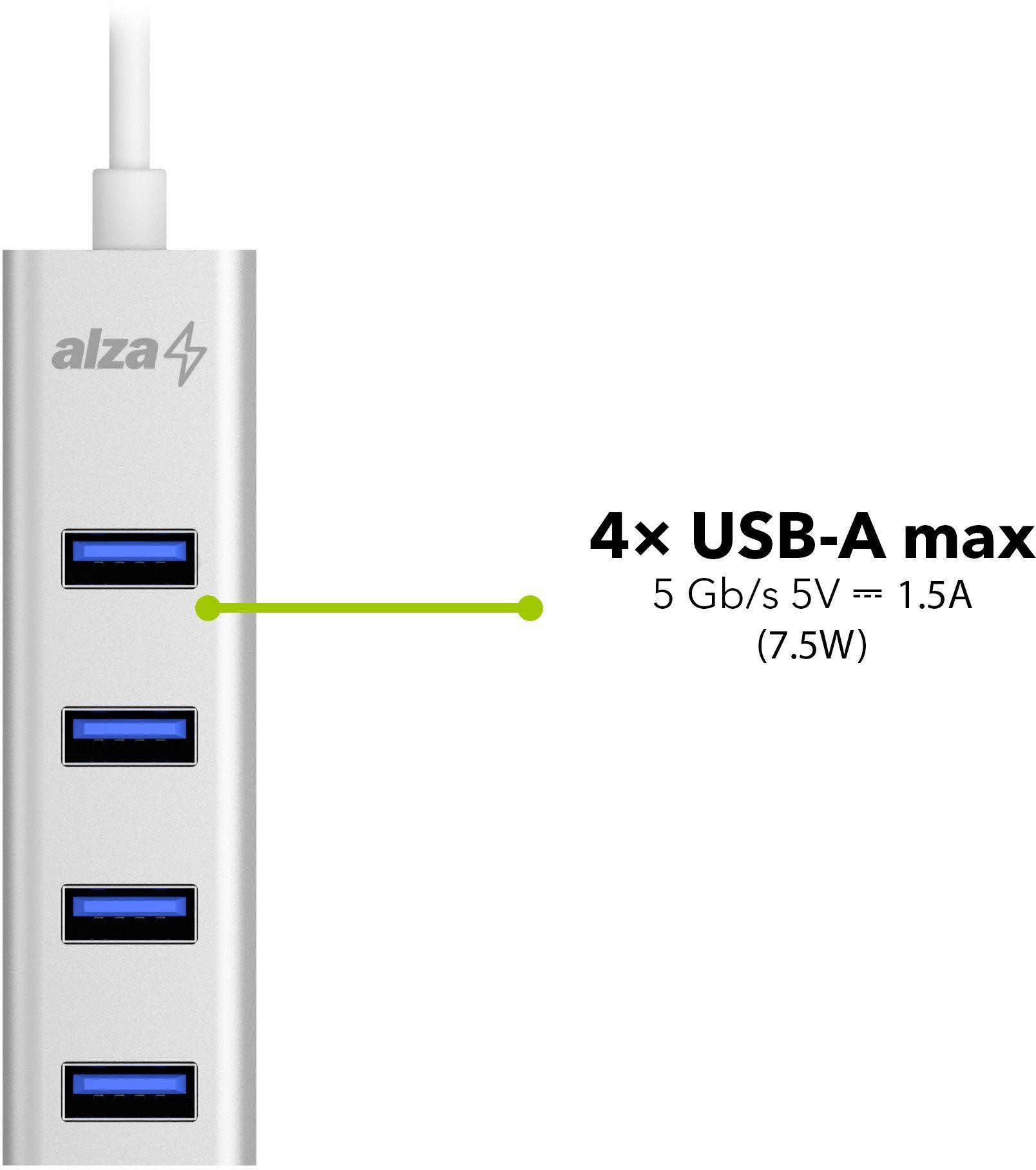 USB Hub AlzaPower AluCore USB-A (M) to 4× USB-A (F) silver Features/technology
