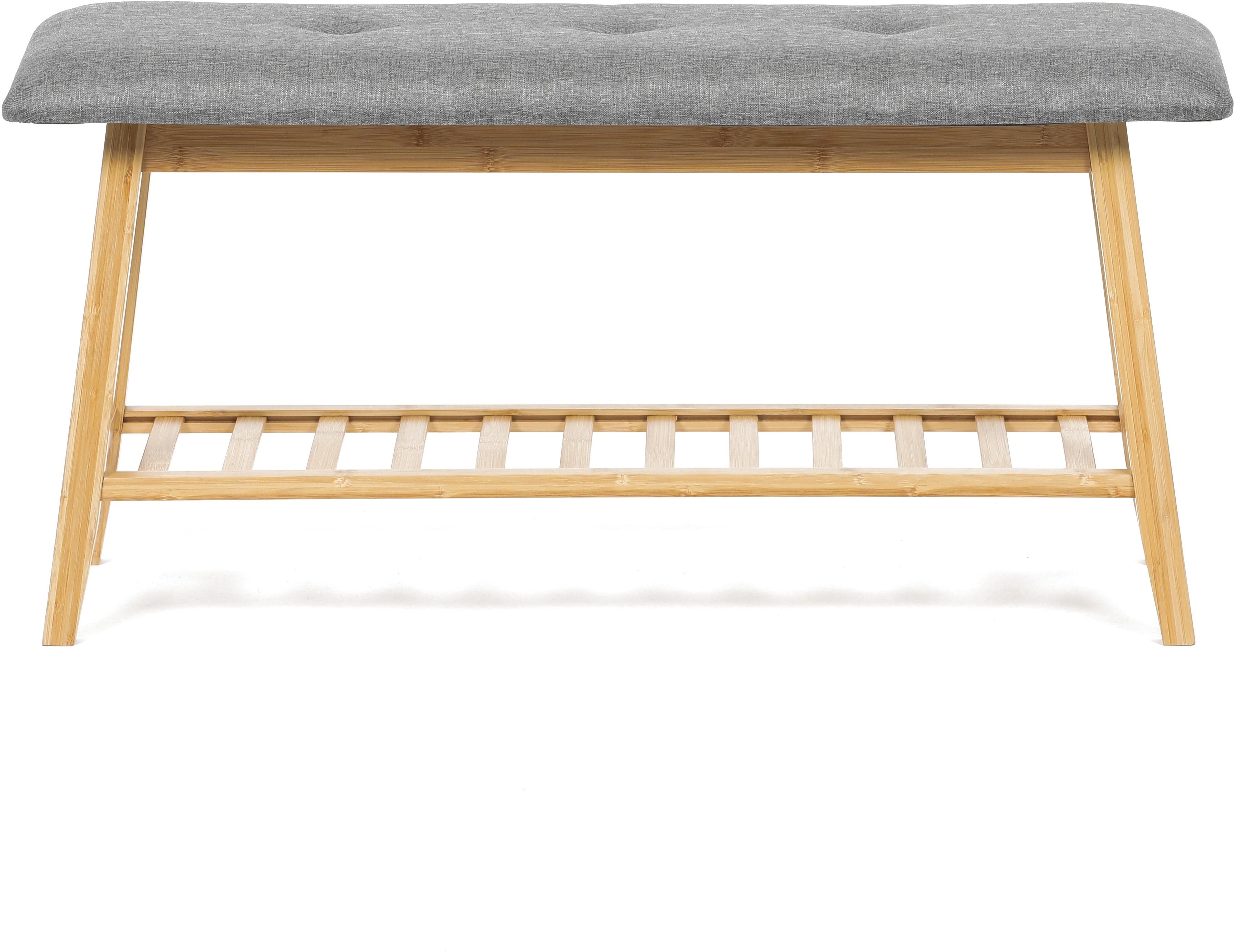 Shoe Rack Shoe rack / bench, shelf, solid bamboo, natural shade, grey fabric N1012 ...