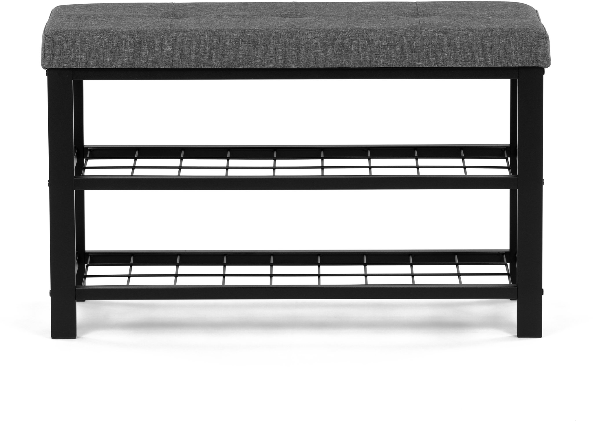 Shoe Rack Shoe rack 2 shelves, grey fabric cover, metal - black matt lacquer ...