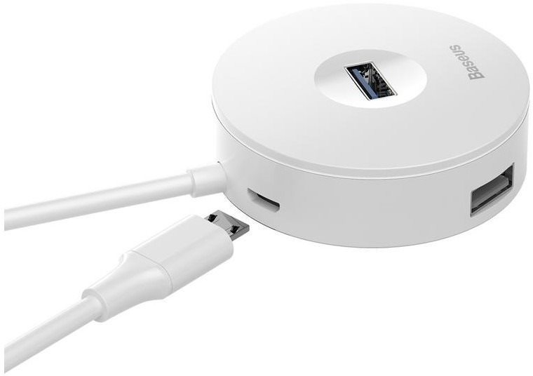 USB Hub Baseus Round Box HUB Adapter 10cm, White Lateral view