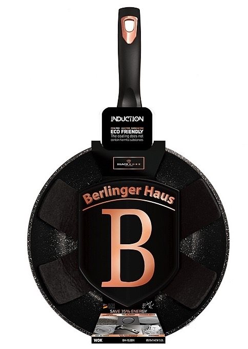 Wok Pan BerlingerHaus WOK with Marble Coating, Granite Diamond Line, 28cm ...