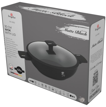 Wok Pan BerlingerHaus Matte Black Collection WOK pan with titanium surface and lid 30 cm ...