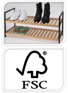 Shoe Rack Storagesolutions Shoe rack 2 levels, bamboo and metal frame, 70 x 30 x 32 cm ...
