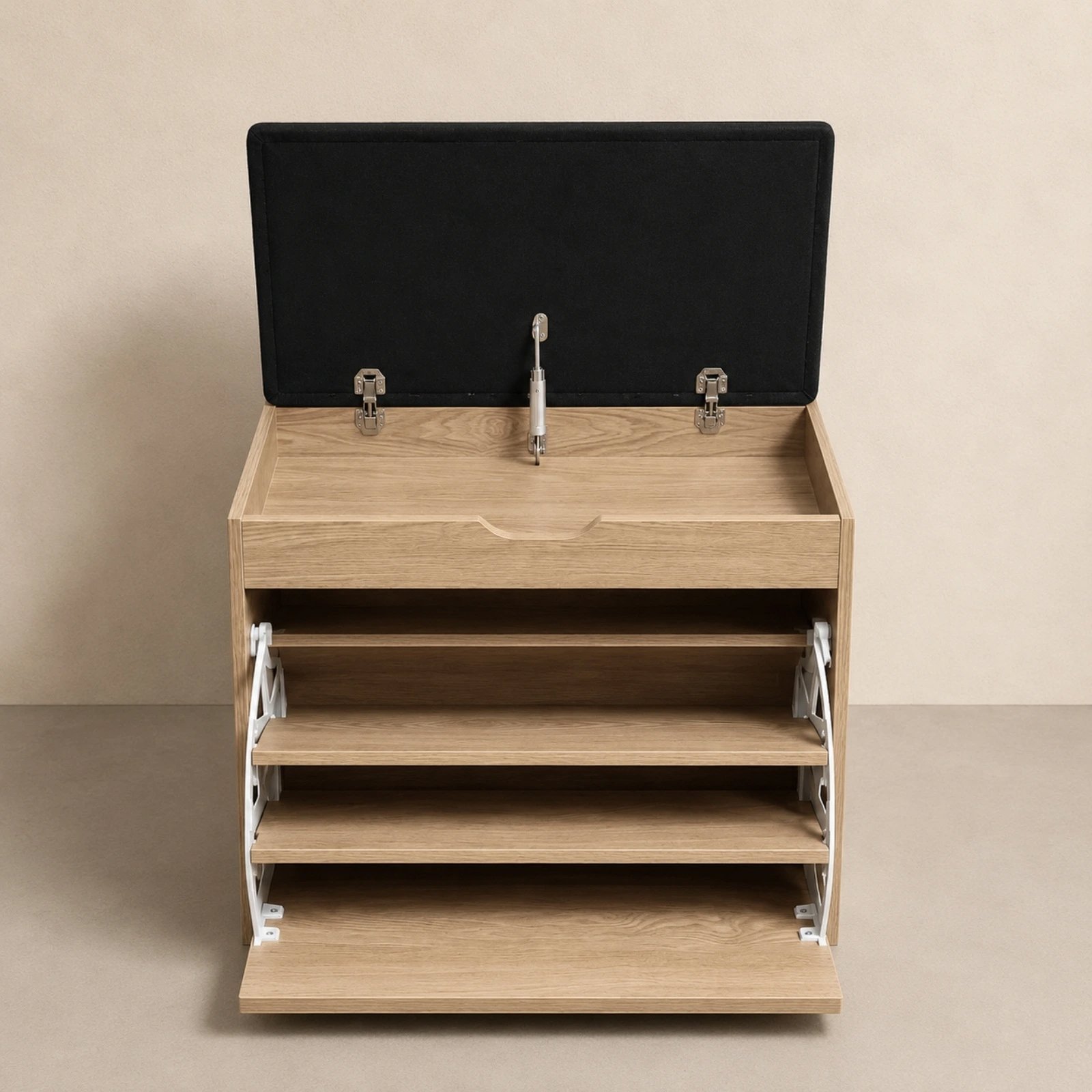 Shoe Rack BOXIMO Brown shoe rack with seat and pull-out shelves VAULT, 57 x 30 x 53cm ...