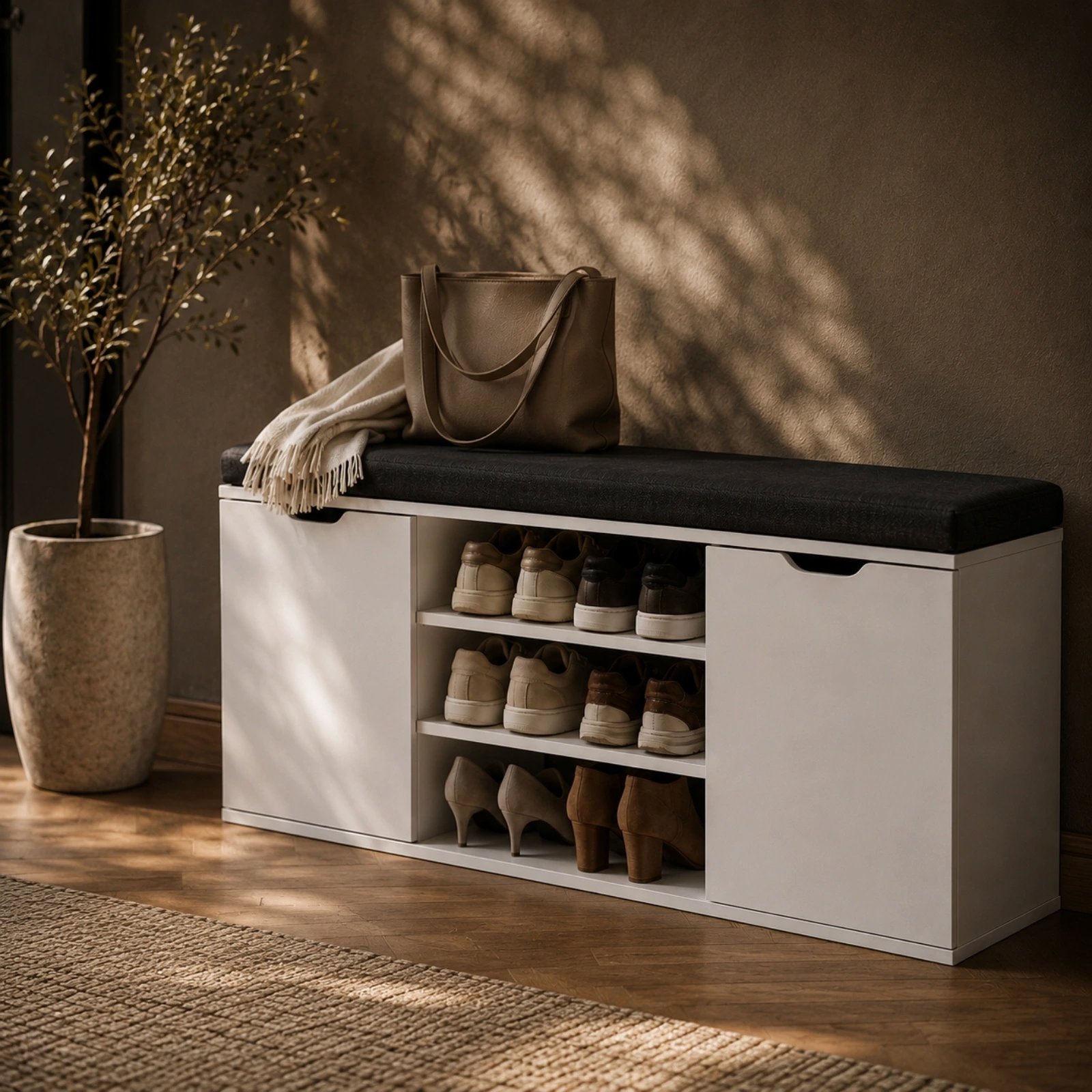 Shoe Rack BOXIMO Porta Shoe rack with seat 103 × 30 × 46 cm, white ...