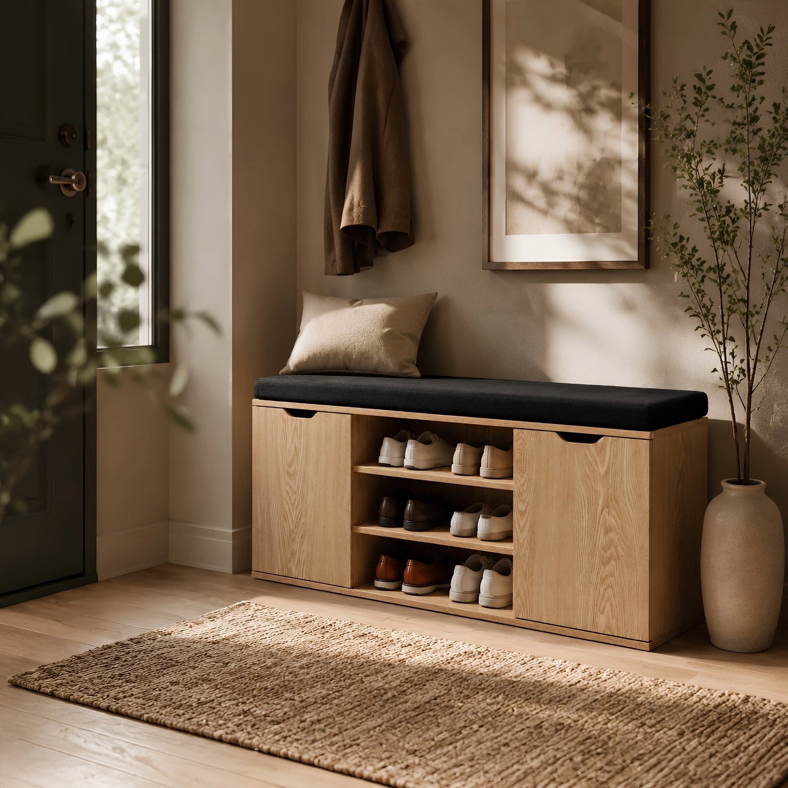 Shoe Rack BOXIMO Porta Shoe rack with seat 103 × 30 × 46 cm, brown ...