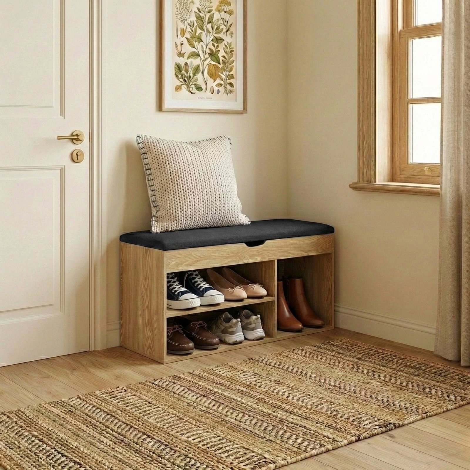 Shoe Rack BOXIMO Shoe rack with seat TRIA, 80 × 43 × 30 cm, brown ...