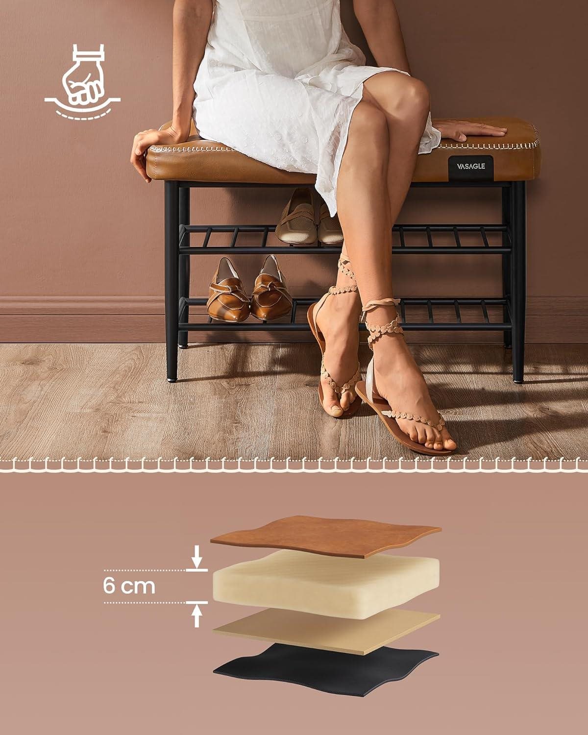 Shoe Rack Houseland Vasagle Stuart with padded bench, caramel brown ...