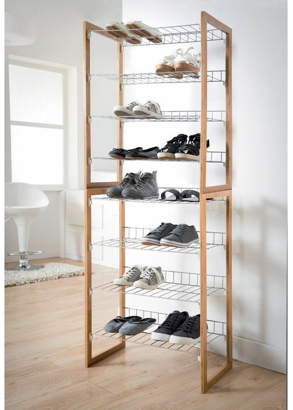 Shoe Rack Compactor Four-rack Akira RAN6030 Shoe Cupboard for 12 Pairs of Shoes, Rubber Wood ...