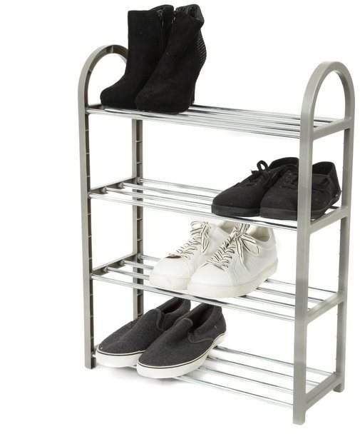 Shoe Rack Compactor Four-Level Shoe Rack Poly RAN8940 for 12 Pairs of Shoes, Polypropylene - Chrome ...
