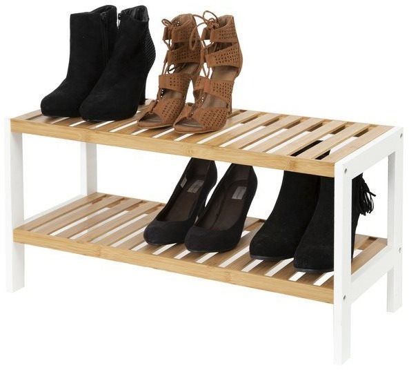 Shoe Rack Compactor Two-tier Shoe Rack, Akira RAN8969, for 8 Pairs of Shoes, Bamboo Wood ...