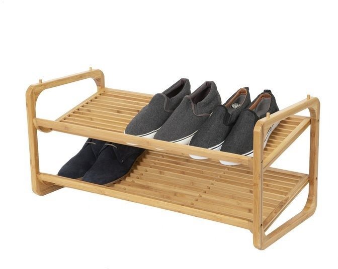 Shoe Rack Compactor Two-storey Shoe Rack, UGO RAN8723, made of Natural Bamboo Wood ...