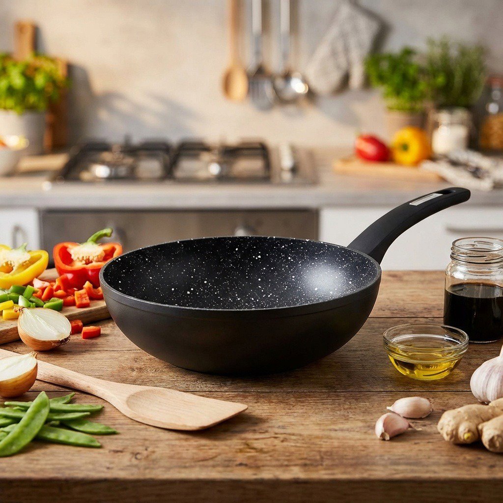 Wok Pan CS KOCHSYSTEME WOK pan with marble surface MARBURG 28cm Lifestyle