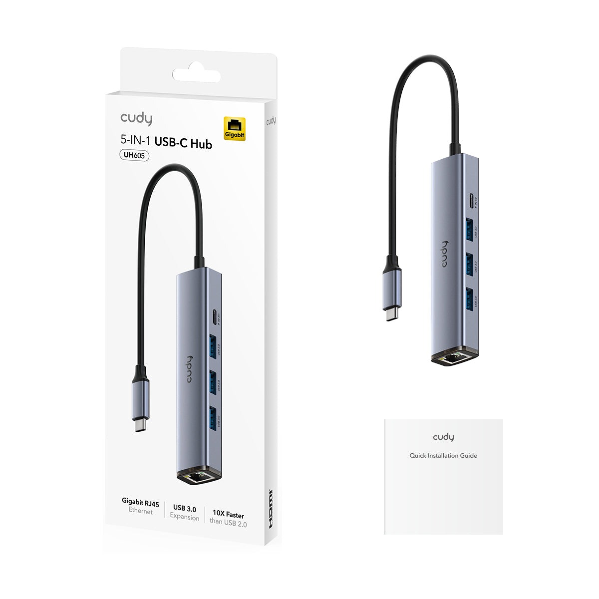 USB Hub CUDY 5-in-1 USB-C Hub with Gigabit Ethernet Port ...