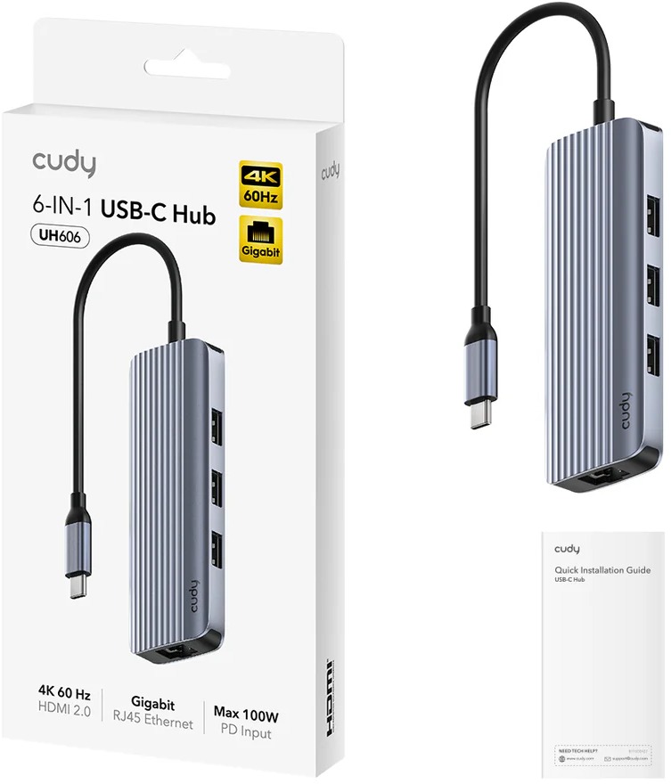 USB Hub CUDY 6-in-1 USB-C Hub with Gigabit Ethernet Port ...
