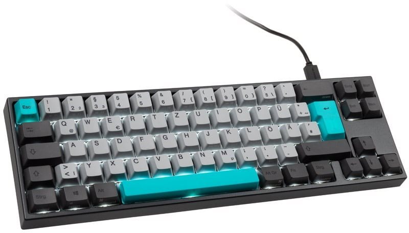 Gaming-Tastatur Ducky MIYA Pro Moonlight TKL, MX-Brown, weiße LED - DE Seitlicher Anblick
