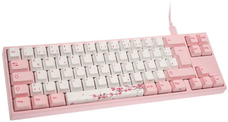 Gaming-Tastatur Ducky MIYA Pro Sakura Edition TKL, MX-Silent-Red, rosa LED - weiß/rosa - DE Seitlicher Anblick