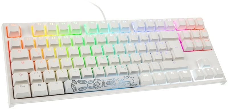 Gaming-Tastatur Ducky ONE 2 TKL PBT, MX-Blue, RGB LED - weiß - DE Seitlicher Anblick
