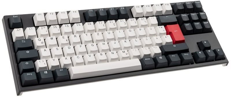 Gaming-Tastatur Ducky ONE 2 TKL Tuxedo - MX-Brown - schwarz/weiß/rot - DE Seitlicher Anblick