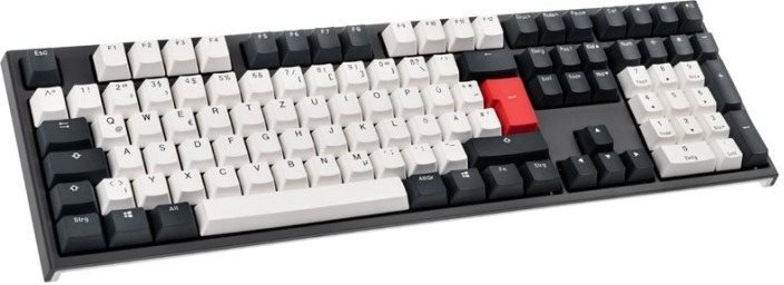 Gaming-Tastatur Ducky ONE 2 Tuxedo, MX-Brown - schwarz/weiß/rot - DE Seitlicher Anblick