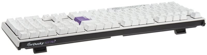 Herná klávesnica Ducky ONE 2 White Edition PBT, MX-Blue, biela LED – biela – DE Bočný pohľad