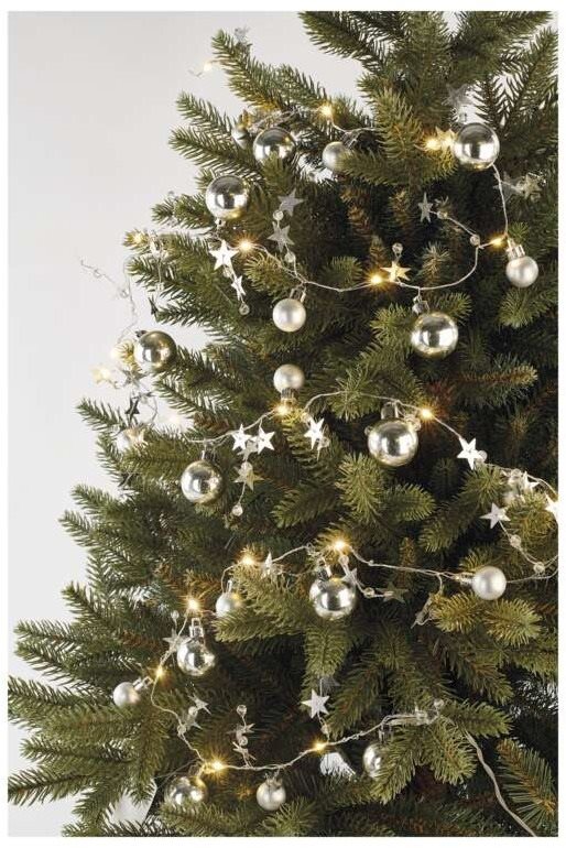 Svetelná reťaz EMOS LED vianočné girlanda, strieborné gule s hviezdami 1,9 m, 2× AA, vnútorná, teplá biela, časovač ...