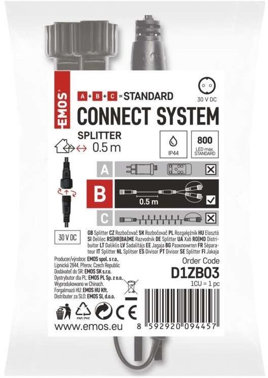Lichterkette EMOS Verteiler für Verbindungsketten Standard schwarz, 0,5 m, außen und innen Verpackung/Box