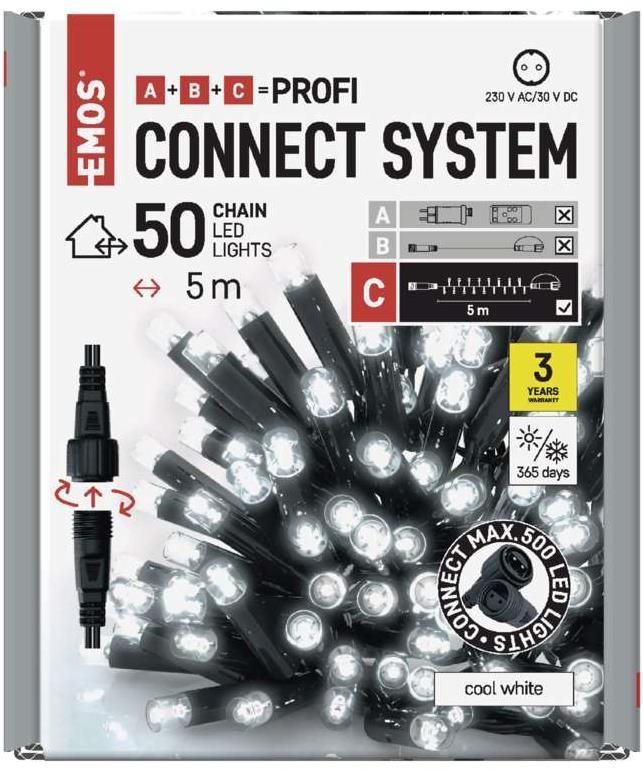 Fényfüzér EMOS Profi LED sorolható füzér, fekete, 5 m, kültéri és beltéri, hideg fehér Csomagolás/doboz