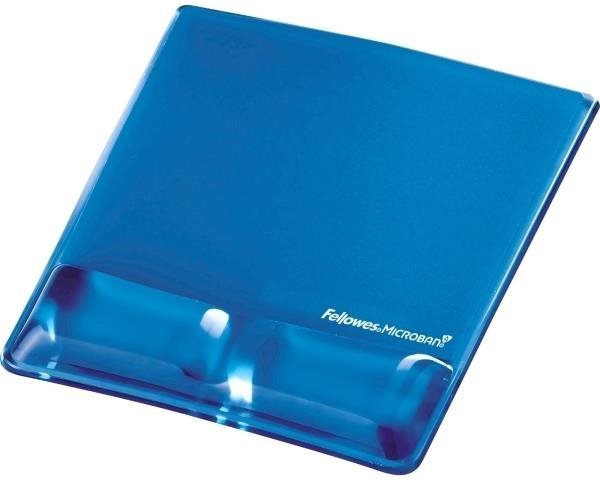 Mauspad Fellowes Health-V CRYSTAL Gel Microban, mit Handgelenkstütze, blau Seitlicher Anblick