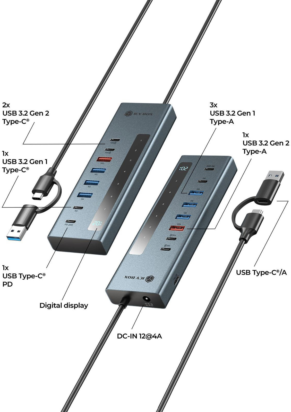 USB Hub ICY BOX IB-HUB1743-CPD 9-in-1 with Power Delivery 100W ...