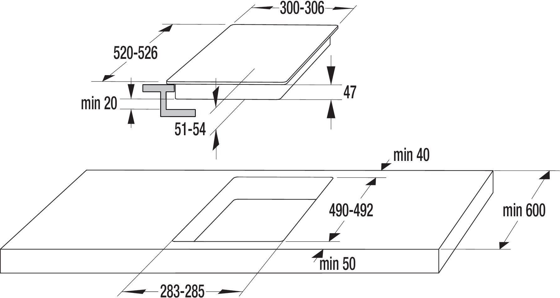 GORENJE ECT321BCSC hob technical drawing