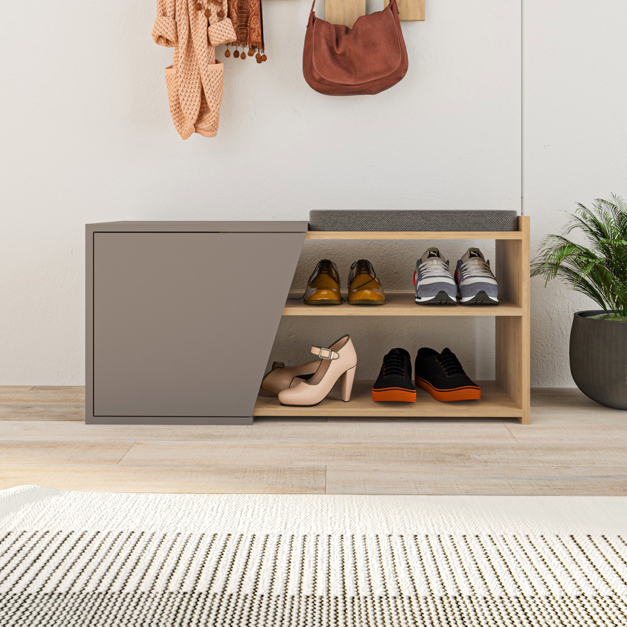 Shoe Rack Houseland Fiona oak sapphire/mocha ...