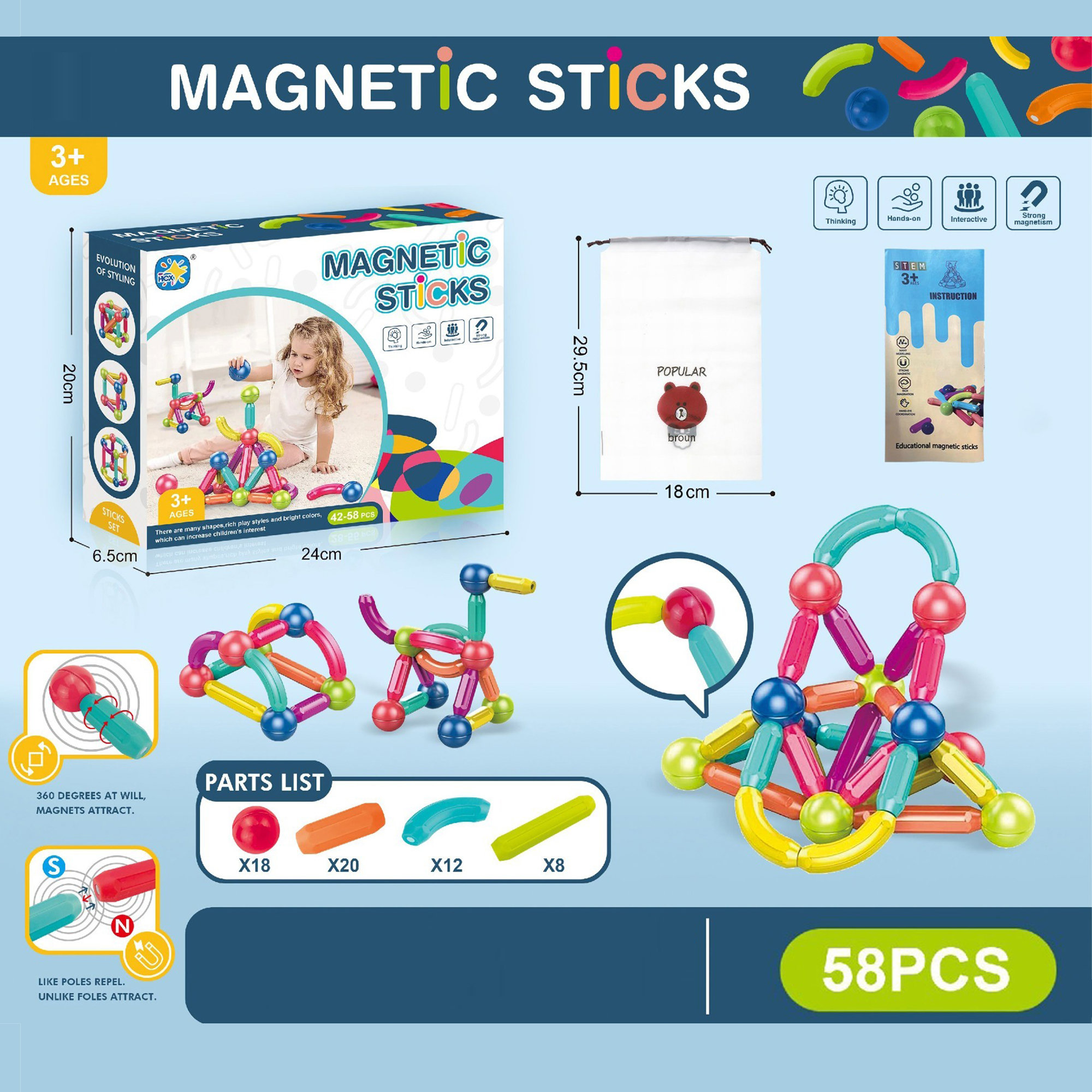 Building Set Bavytoy Magnetic building set 58 pieces ...